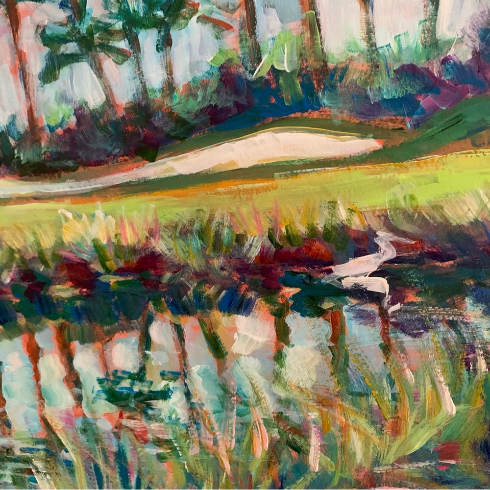 Gorgeous Mod Tropical Landcape Original Painting by Nicole Vos 21”x17.5” - Picture 3 of 4
